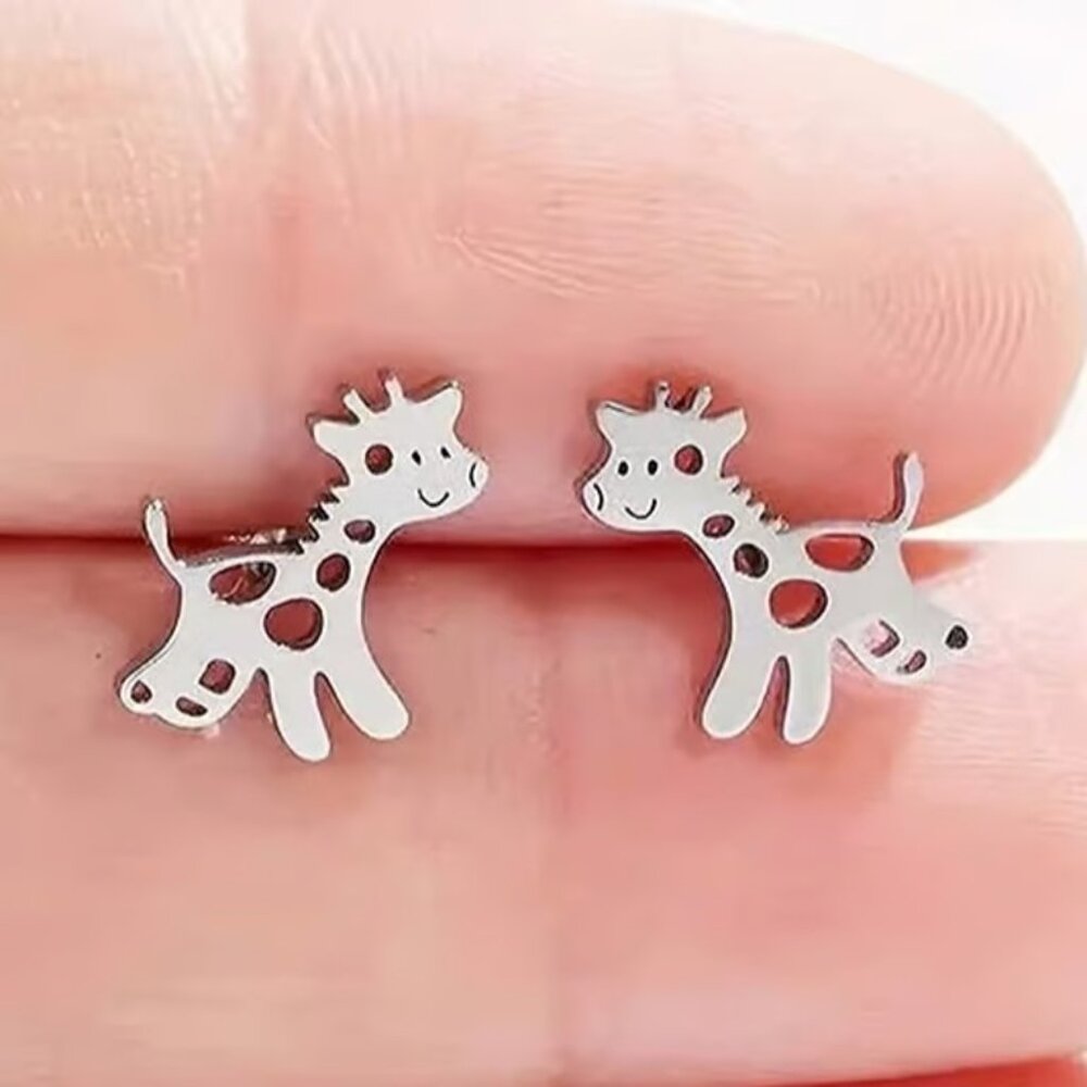 Silver Stainless Steel GIRAFFE Stud Earrings